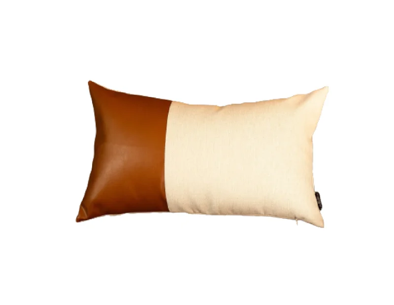Deal Alert 12" X 20" Brown and White Faux Leather Throw Pillow Cover