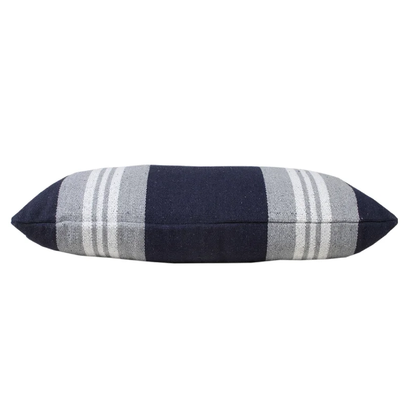 Incredible Offers 14" X 36" Navy Gray And White 100% Cotton Coastal Zippered Pillow