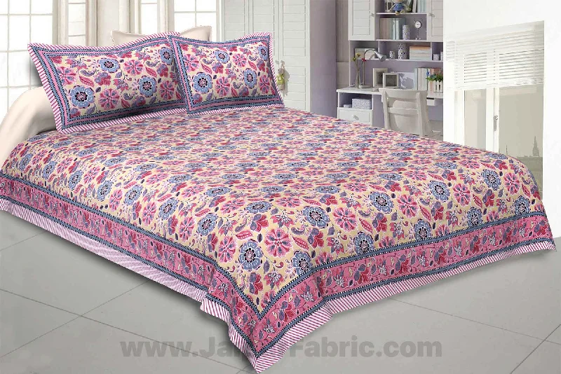 Super Savings Awesome Mausam Pink Cream Double Bedsheet
