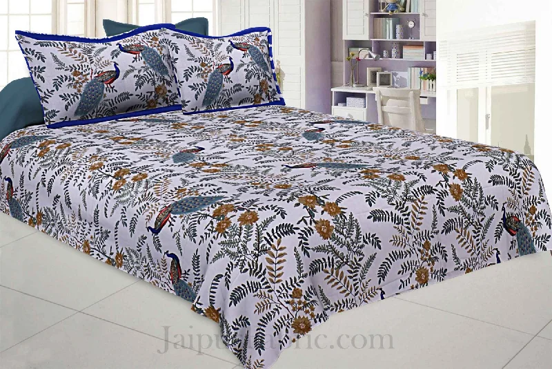 Markdowns Beautiful Peacocks Grey Pure Cotton King Size Bedsheet