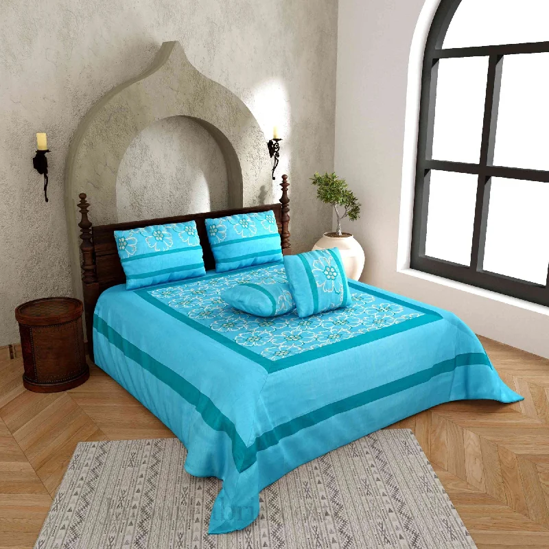 Online Exclusive Blue Zari Luxurious Embroidered Work Floral Superfine Silk Double BedCover