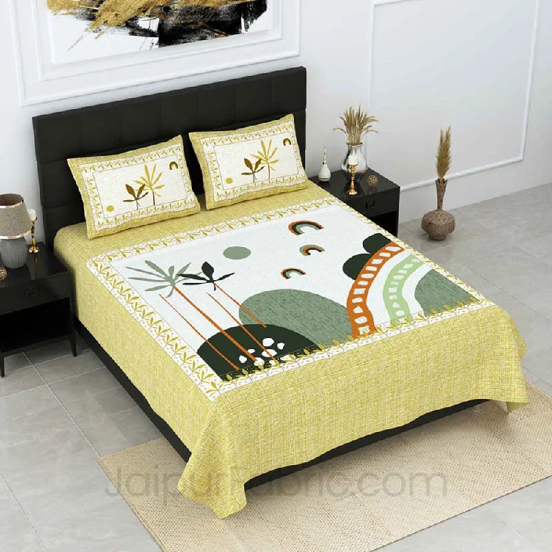 Deep Discounts Bright Start  Yellow Green Pure Cotton Double Bedsheet
