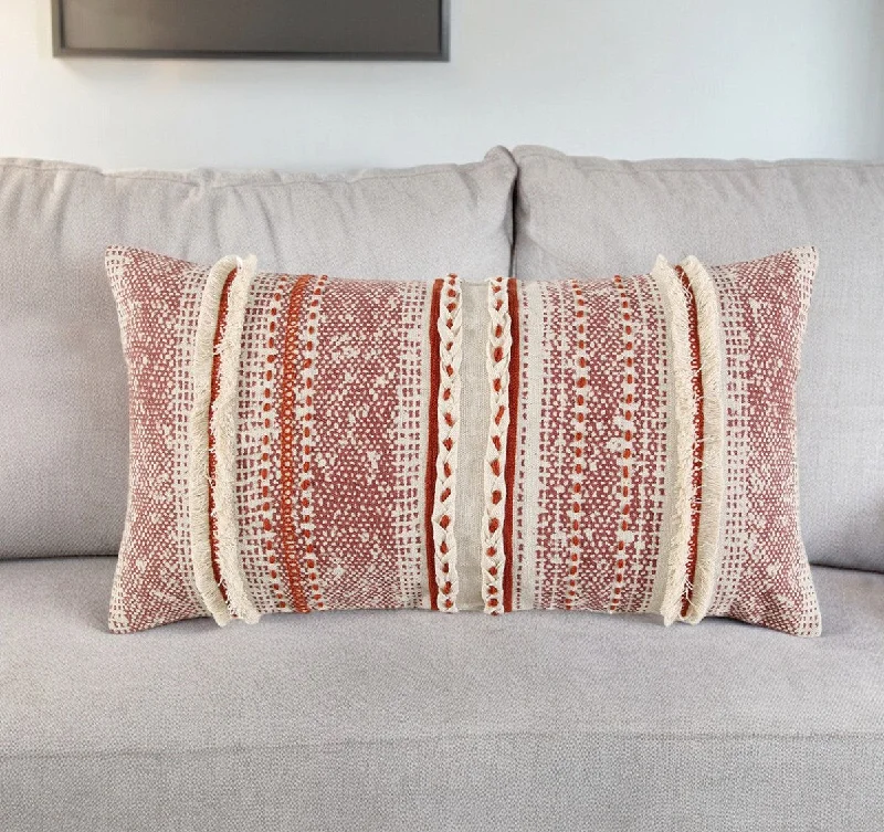 Value Deals Brown Beige textural Bands Lumbar Pillow