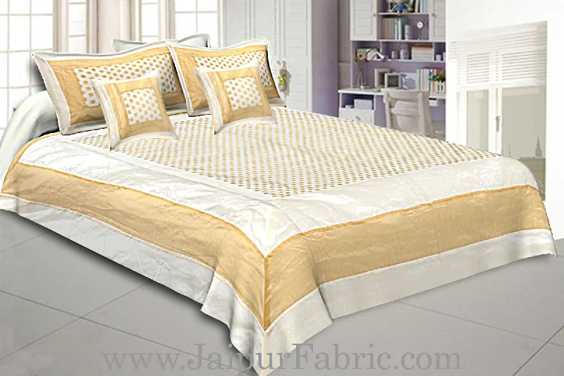 Seasonal Sale Chanderi Double Bedsheet With  Golden Weave Work  Small Booti
