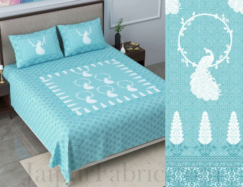 Your Shopping Spree Starts Here Cool Pastel Peacock Blue King Size Pure Cotton Bedsheet Your Shopping Spree Starts Here Cool Pastel Peacock Blue King Size Pure Cotton Bedsheet