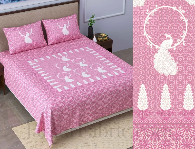 Anniversary Sale Cool Pastel Peacock Pink King Size Pure Cotton Bedsheet
