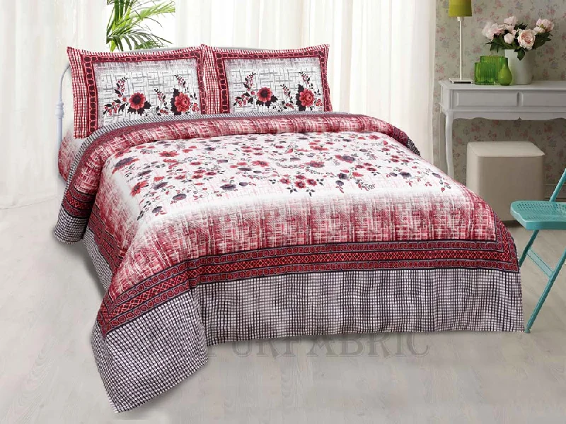 Unmissable Offer Damask Red Rose Pure Cotton King Size Bedsheet