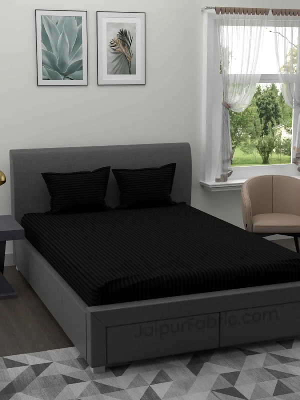 Don’t Miss Out Dark Black Satin Stripes Double BedSheet