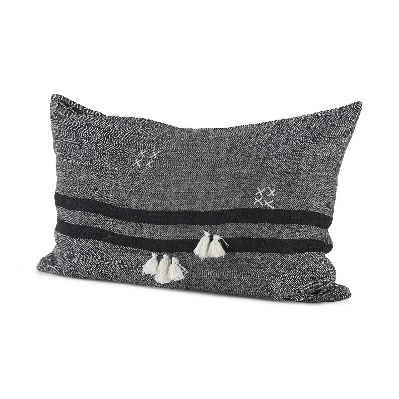Final Offer Dark Gray Detailed Lumbar Throw Pillow Cover