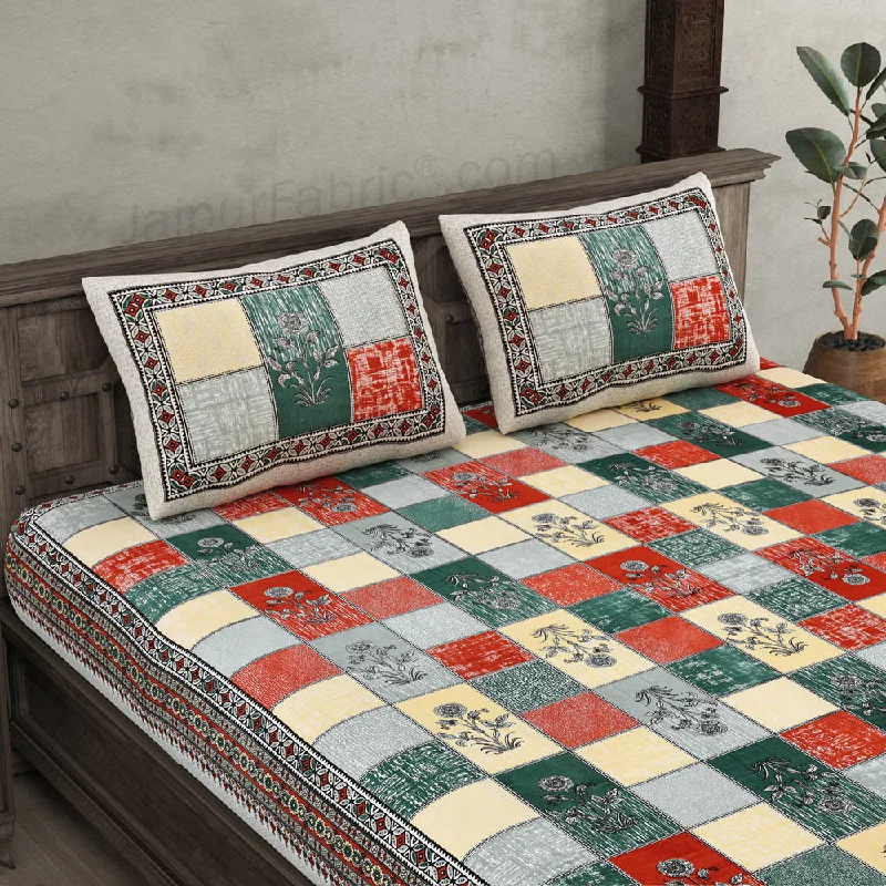 Weekend Offers That Impress Decorated Squares  Red Cotton Double Bedsheet