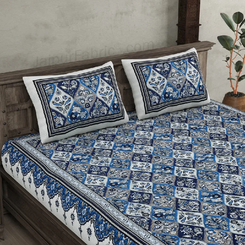 Weekend Specials to Love Festival Waves Blue Cotton Double Bedsheet