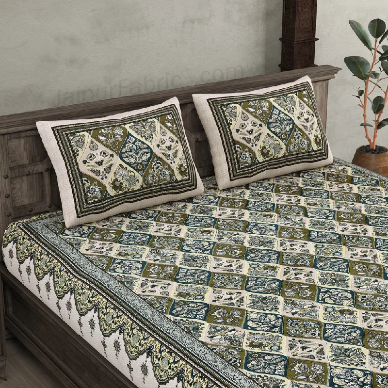 Weekend Offers That Thrill Festival Waves Green Cotton Double Bedsheet