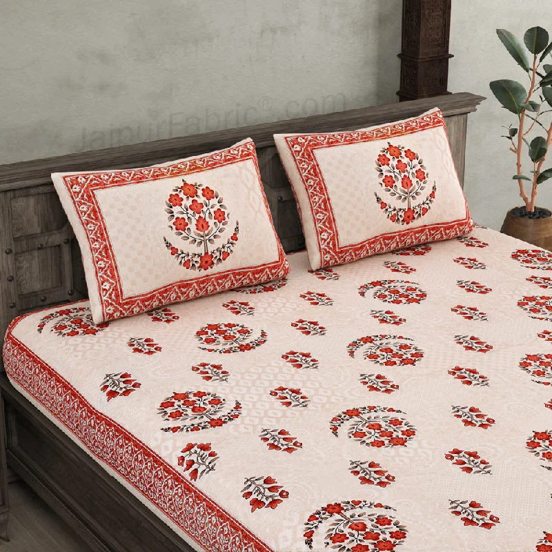 Weekend Deals That Excite Floral Paradise Peach Cotton Double Bedsheet