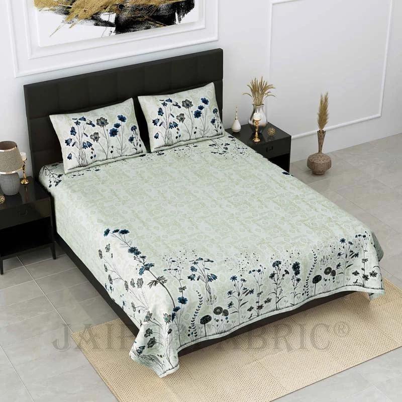 Quick Sale Flower Farm Blue Pure Cotton Double Bedsheet