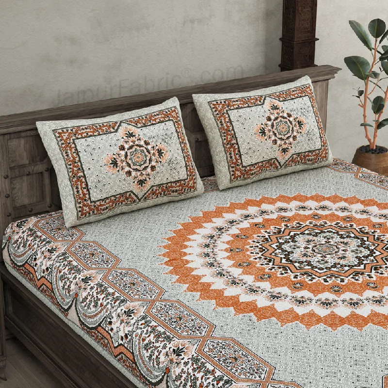Weekend Savings Extravaganza Flowery Mat Orange Cotton Double bedsheet
