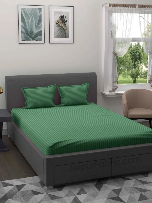 Act Now Forest Green Satin Stripes Double BedSheet
