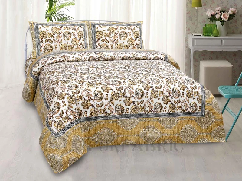 Take Advantage Golden Vector Floral Seamless Summer Pure Cotton King Size Bedsheet