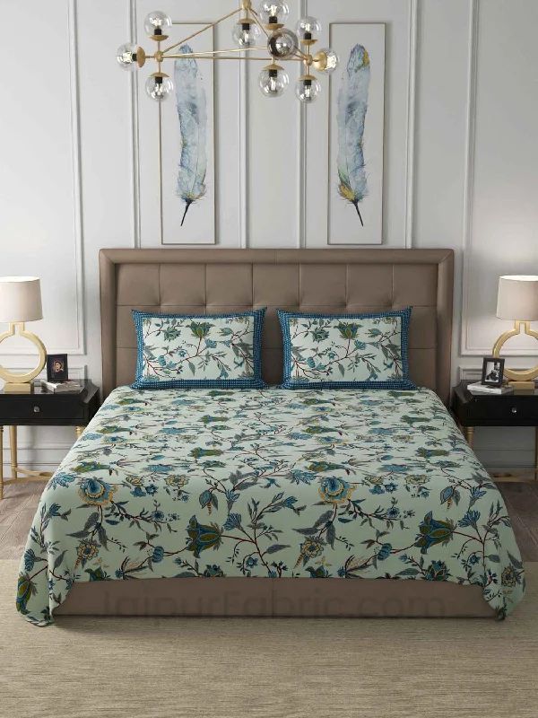 New Arrival Green Floral Cotton King Size Double Bedsheet