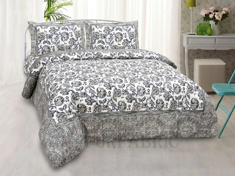 Super Sale Grey Vector Floral Seamless Summer Pure Cotton King Size Bedsheet
