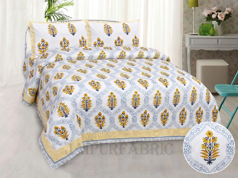 Stock Clearance Jaal Amber Fine Cotton Hand Block King Size Bedsheet Set