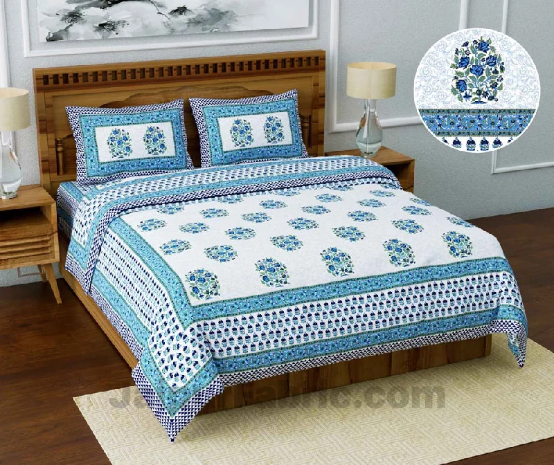 Don't Miss Out On These Must-Have Deals Jaipuri Ethnic Cotton White Blue King Size Double bedsheet Don't Miss Out On These Must-Have Deals Jaipuri Ethnic Cotton White Blue King Size Double bedsheet
