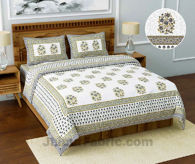 Your Perfect Deal Is Just A Click Away Jaipuri Ethnic Cotton White Grey King Size Double bedsheet Your Perfect Deal Is Just A Click Away Jaipuri Ethnic Cotton White Grey King Size Double bedsheet