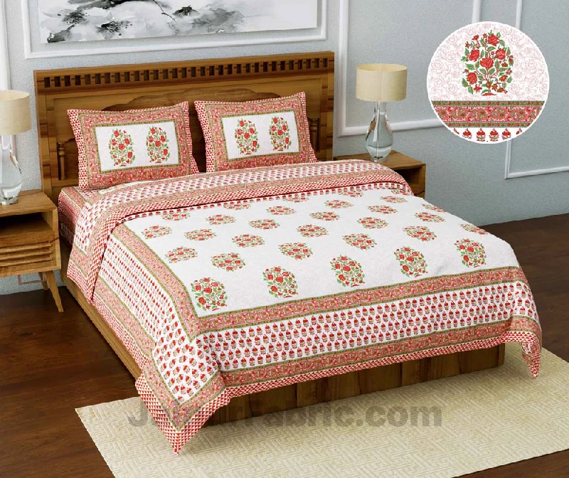 Big Savings On Trendy Styles Jaipuri Ethnic Cotton White Pink King Size Double bedsheet Big Savings On Trendy Styles Jaipuri Ethnic Cotton White Pink King Size Double bedsheet