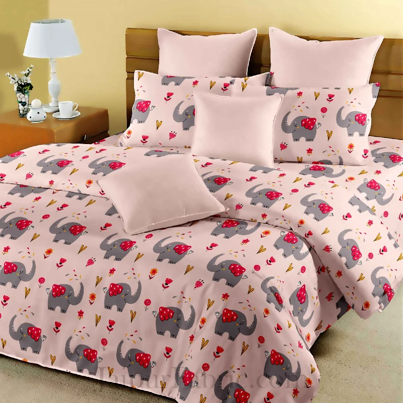 Incredible Savings For A Limited Period Kids Baby Elephant Peach King Size Bedsheet