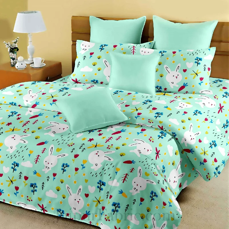 Get Ready To Save Like Never Before Kids Bunny Sea Green King Size Bedsheet