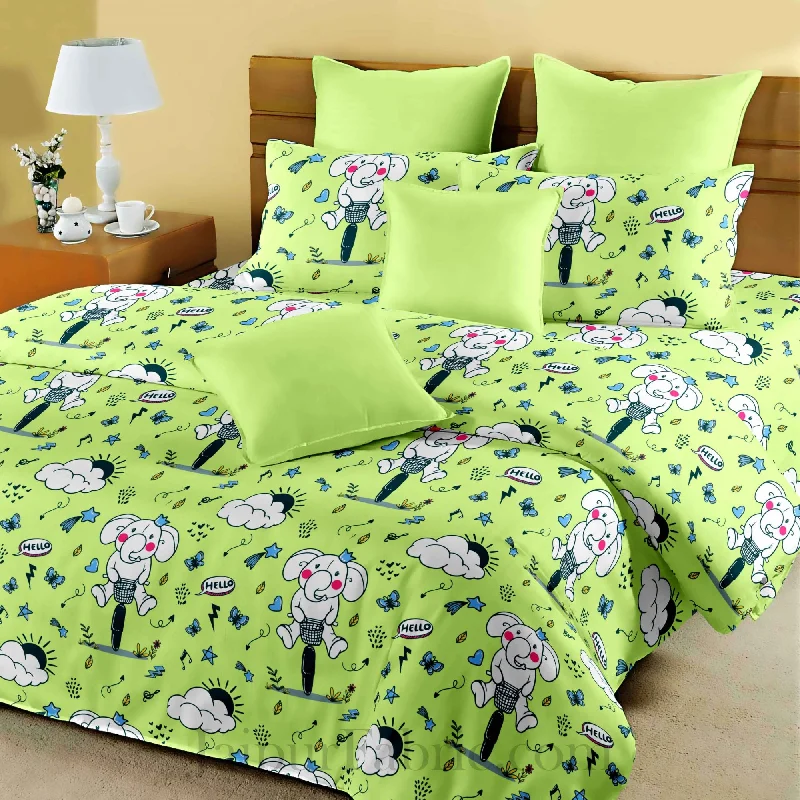 Amazing Deals Kids Pyara Appu Green King Size Bedsheet