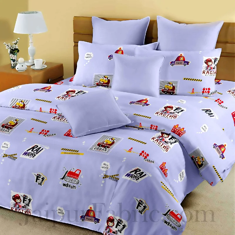 Bonus Savings Kids Racing Car Purple King Size Bedsheet