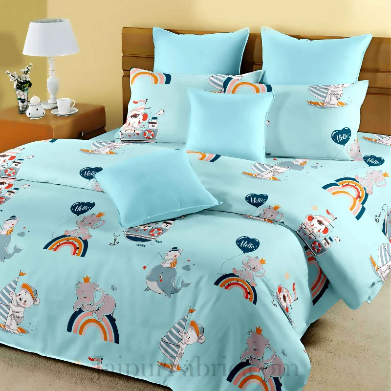 Crazy Deals Kids Sea Thrills Blueish King Size Bedsheet