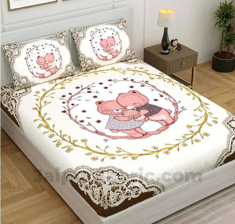 Exclusive Deal Kids Teddy Family Green King Size Bedsheet