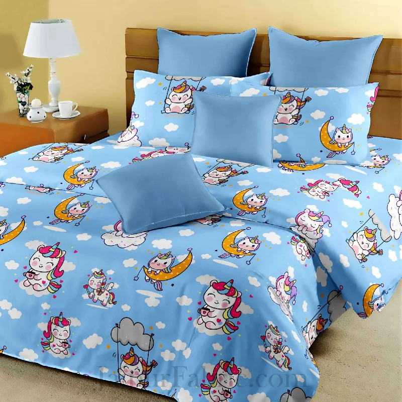 Daily Deals Kids Unicorn Blue King Size Bedsheet