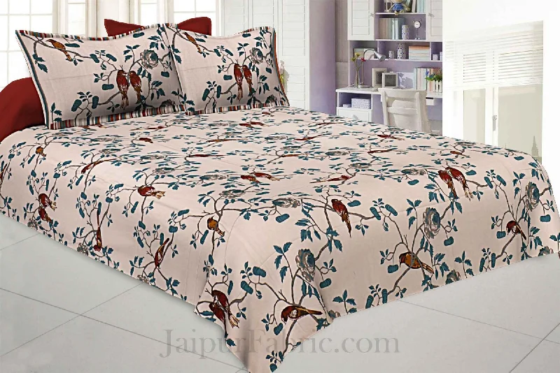 Lowest Price Love Birds Off White Pure Cotton King Size Bedsheet