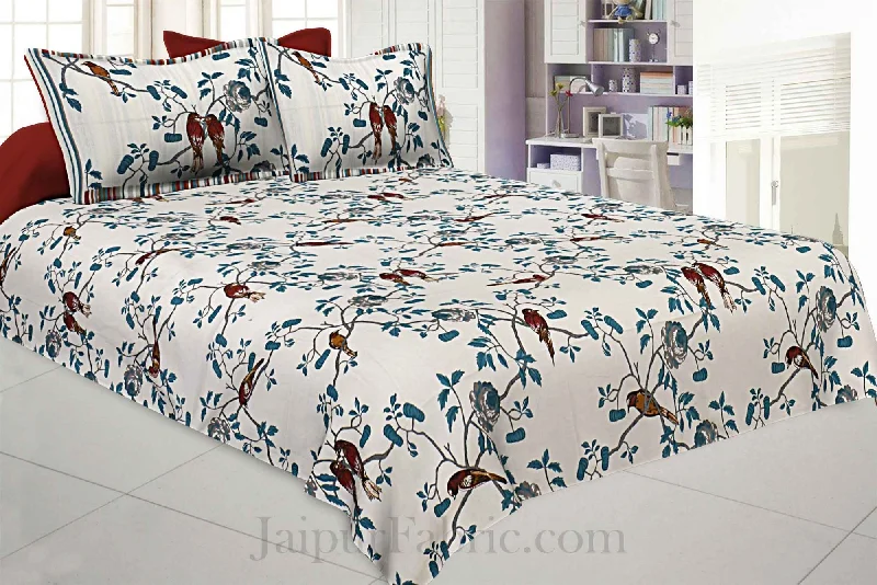Low Prices Love Birds White Pure Cotton King Size Bedsheet