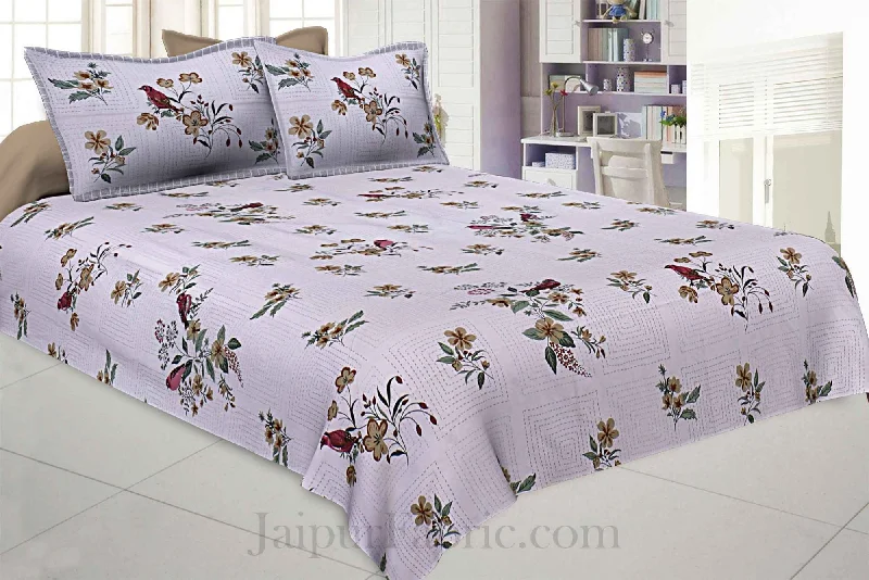 Limited Availability Nature Glory Beige Pure Cotton King Size Bedsheet