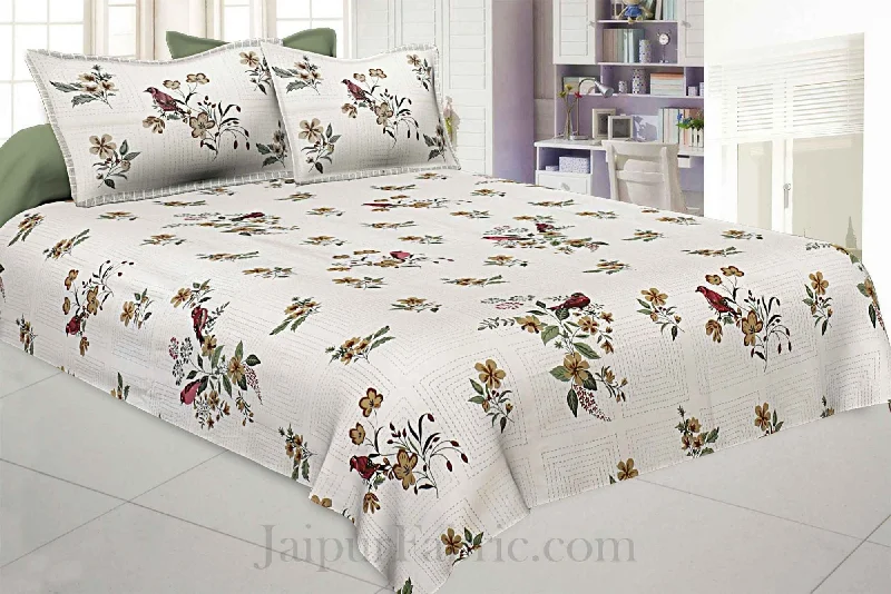 Instant Discount Nature Glory Cream Pure Cotton King Size Bedsheet