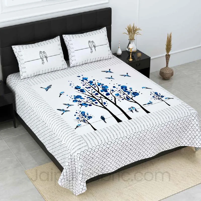 Exclusive Savings Nature Harmony Blue Pure Cotton Double Bedsheet