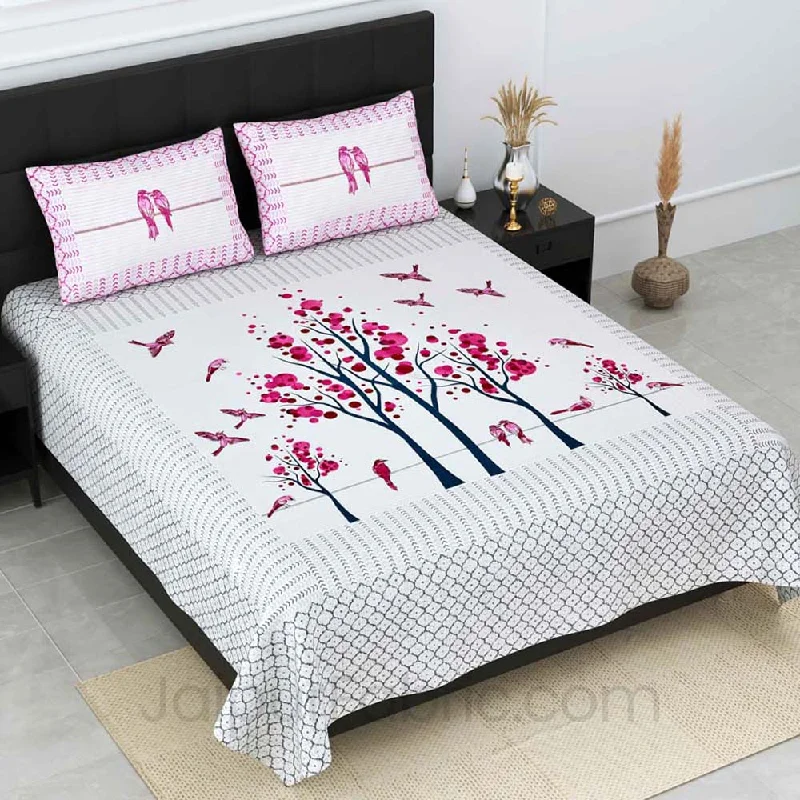 Extra Savings Nature Harmony Pink Pure Cotton Double Bedsheet