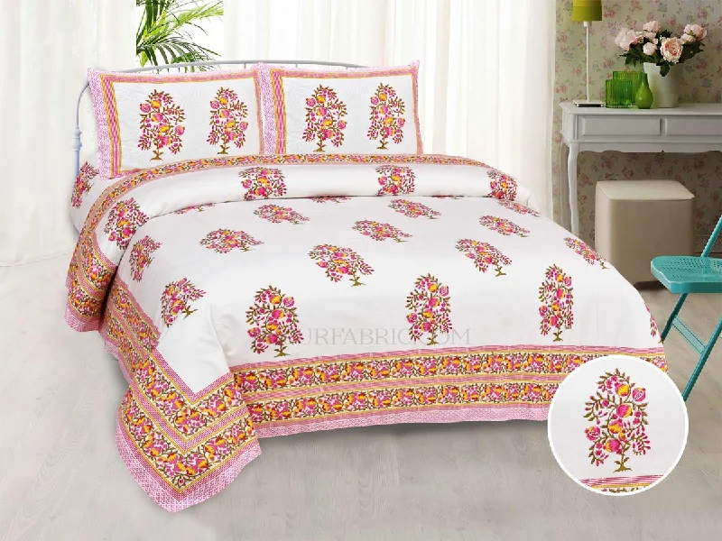 Hot Deal Pink Jaipur Heritage Block Print Super Fine Cotton King Size Bedsheet