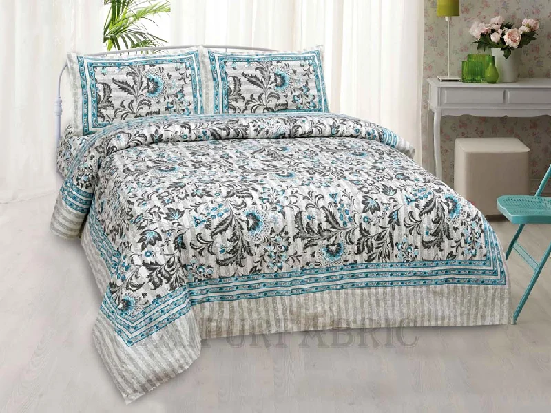 Time-Limited Offer Porcelain Blue Paisley Pattern Pure Cotton King Size Bedsheet