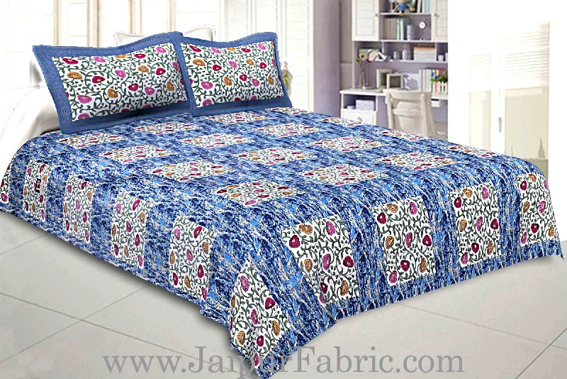 Exclusive Online Offer Pure Cotton 240 TC Double bedsheet in blue box floral pattern