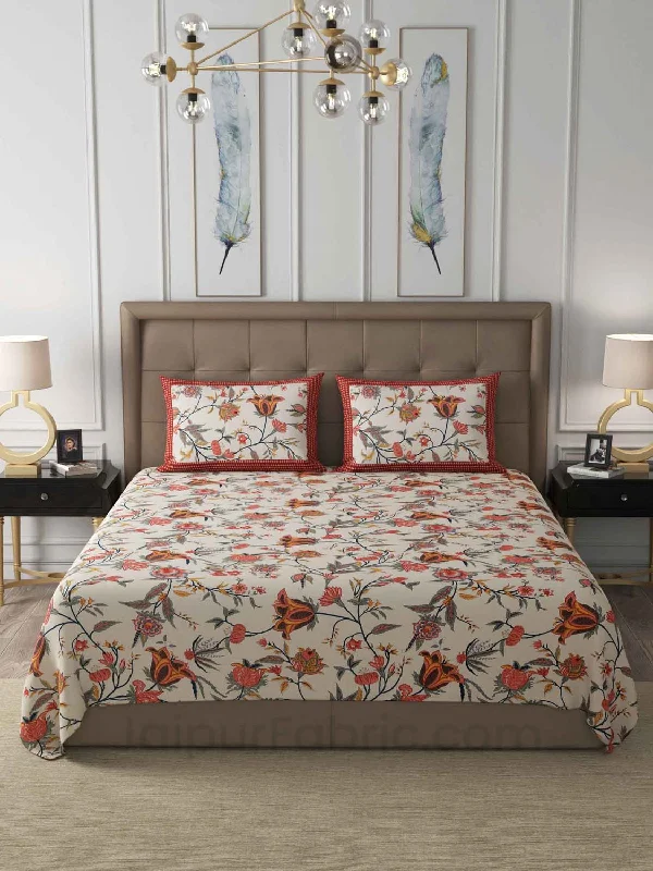 Best Seller Red Floral Cotton King Size Double Bedsheet