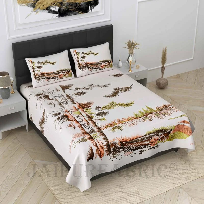 Shop and Save Scenic Coast Brown Pure Cotton Double Bedsheet