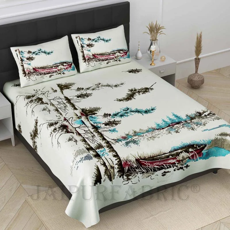 Savings Galore Scenic Coast Red Pure Cotton Double Bedsheet