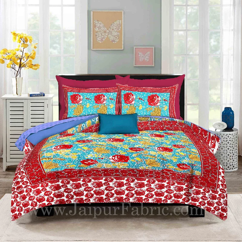 Weekend Deals That Sizzle Sky Blue Base Rose Floral Design Screen Print Multi Base King Size Double Bedsheet With 2 Pillow Cover Weekend Deals That Sizzle Sky Blue Base Rose Floral Design Screen Print Multi Base King Size Double Bedsheet With 2 Pillow Cover