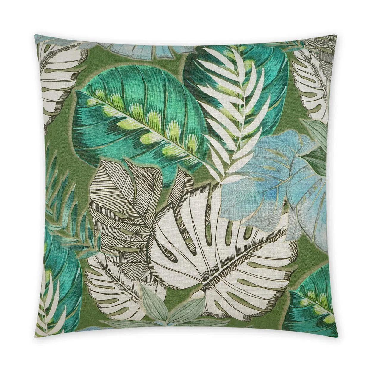 Now or Never St. Lucia Floral Beach Green Large Throw Pillow With Insert