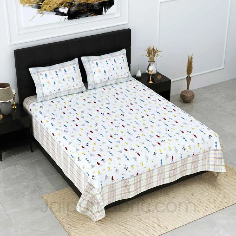Don't Wait Verdure Print Blue Pure Cotton Double Bedsheet